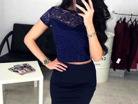 Костюмчик с юбкой карандаш и кружевным топом размер топа: универсал S/