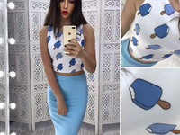 Костюмчик: топ + юбочка карандаш Размер: С и М Ткань: дайвинг Цена кос