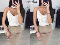 Арт.508 Костюмчик с гипюровым верхом и юбкой-карандашом размер топа: у