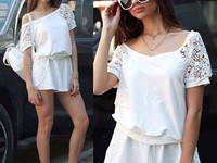 Летний костюм с шортами,из отделки макраме,ткань трикотаж Размеры с м