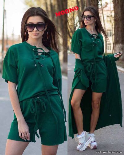 Новинка на лето костюм тройка с мантией свободными шортами и объемной