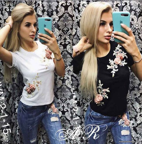 Костюм (Фабричный Китай) качество люкс джинсы +футболка рисунок апплик