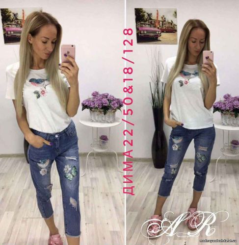 Костюм (Фабричный Китай) качество люкс джинсы +футболка рисунок нашивк Костюм (Фабричный Китай) качество люкс джинсы +футболка рисунок нашивк