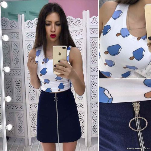 Костюмчик с джинсовой юбочкой Размер: С и М Ткань: джинса + дайвинг Це