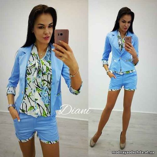 костюм тройка (блуза-пиджак-шорти) . размеры 42,44,46 цвет розовый, эл костюм тройка (блуза-пиджак-шорти) . размеры 42,44,46 цвет розовый, эл