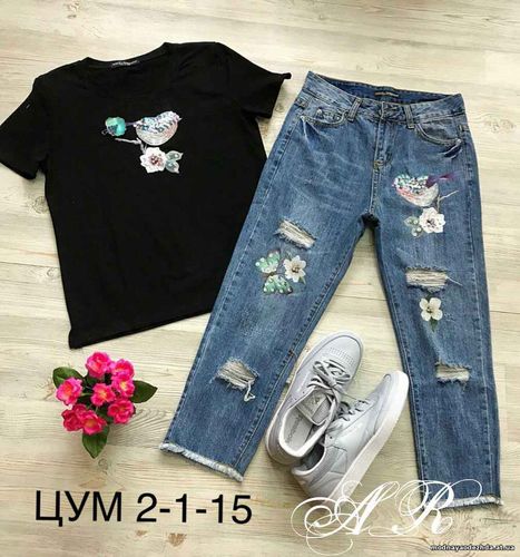 Костюм (Фабричный Китай) качество люкс джинсы +футболка рисунок нашивк Костюм (Фабричный Китай) качество люкс джинсы +футболка рисунок нашивк