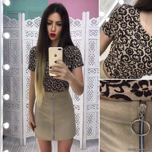 Костюмчик с замшевой юбочкой Размер: С и М Ткань: замша + трикотаж жак