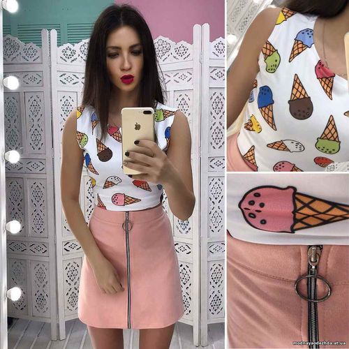 Костюмчик с замшевой юбочкой Размер: С и М Ткань: замш на дайвинге + д