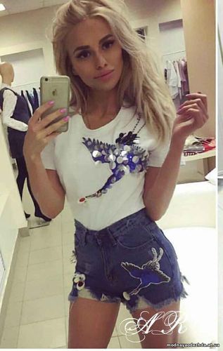 Костюм (Фабричный Китай) ткань коттон. рисунок нашивка + паетки шорты