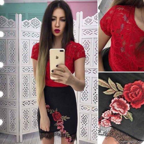 Костюмчик с кружевным топом Размер: С и М Ткань: замш на дайвинге Цена