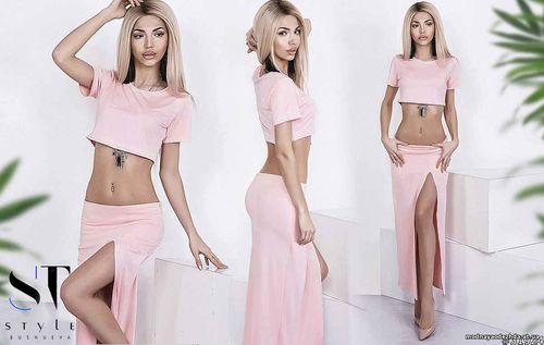 Костюм юбка +топ Модель 1356\ек Ткань: масло Размер: 42, 44, 46 Цв