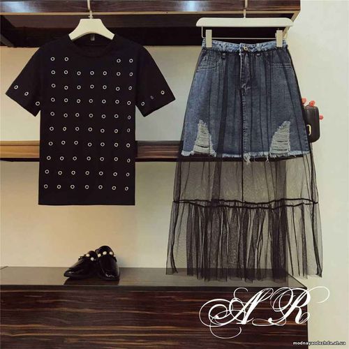 Костюм(Фабричный Китай) футболка+юбка+пояс качество люкс футболка котт Костюм(Фабричный Китай) футболка+юбка+пояс качество люкс футболка котт