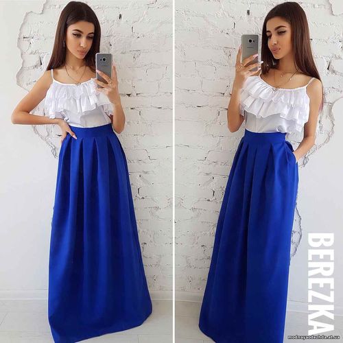 Костюмчик с юбочкой макси Размер: С и М Ткань: костюмка габардин + шёл