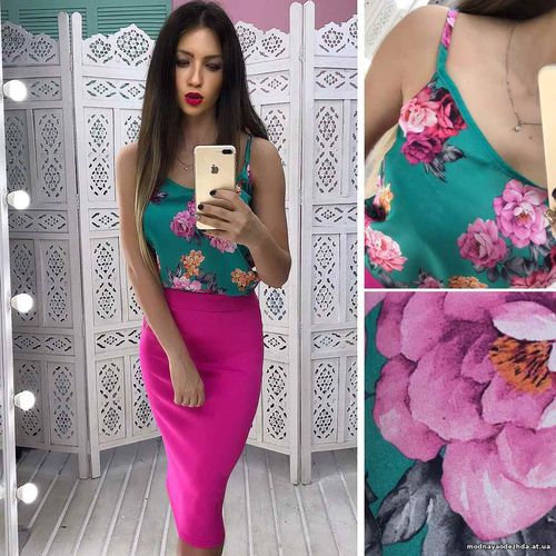 Костюмчик: топ + юбочка карандаш Размер: С и М Ткань: шёлк + трикотаж