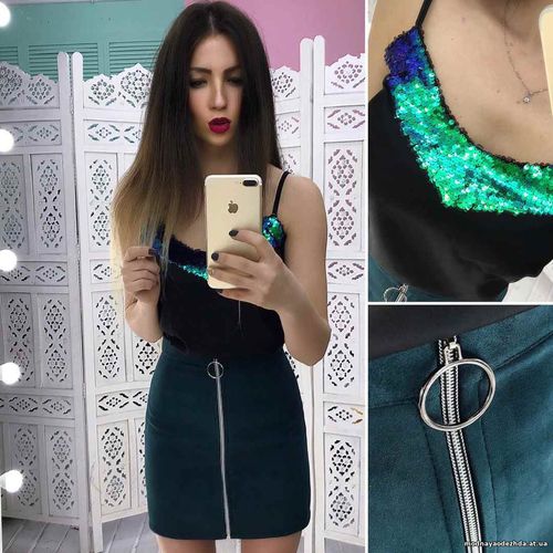 Костюмчик: юбочка + маечке с пайетками Размер: С и М Ткань: шёлк арман