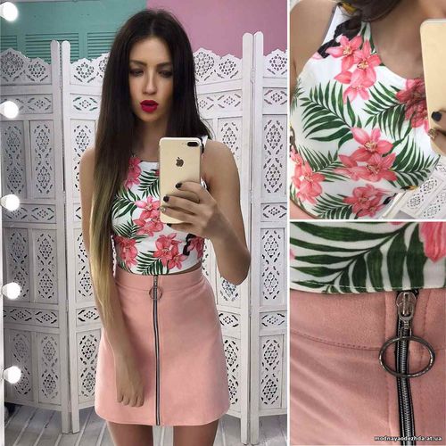 Костюмчик с замшевой юбочкой Размер: С и М Ткань: замш на дайвинге + д