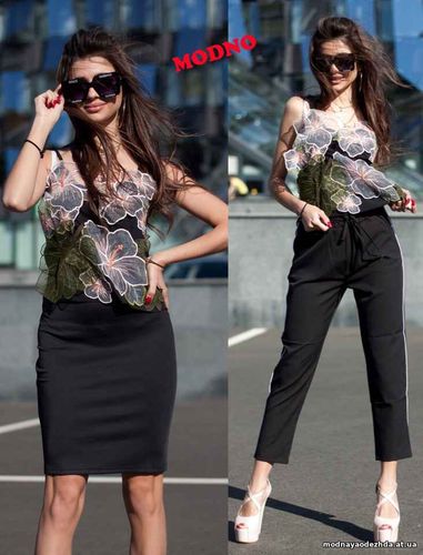 Костюмчик майка с кружевной аппликацией,юбка- стрейч трикотаж Размеры