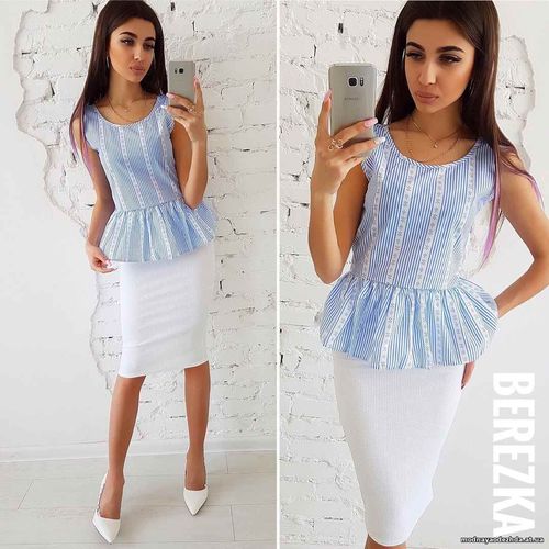 Костюмчик с юбочкой карандаш Размер: С и М Ткань: хлопок + трикотаж ку