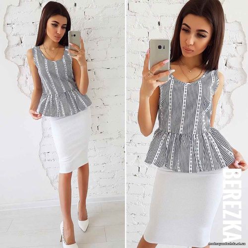 Костюмчик с юбочкой карандаш Размер: С и М Ткань: хлопок + трикотаж ку