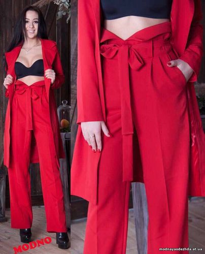 Новинка Потрясный костюм из брюк с высокой талией и широким фигурным п