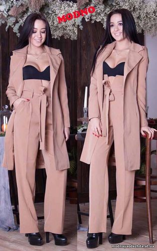 Новинка Потрясный костюм из брюк с высокой талией и широким фигурным п Новинка Потрясный костюм из брюк с высокой талией и широким фигурным п