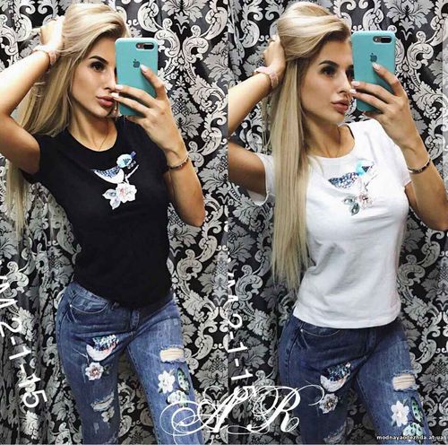 Костюм (Фабричный Китай) качество люкс джинсы +футболка рисунок апплик