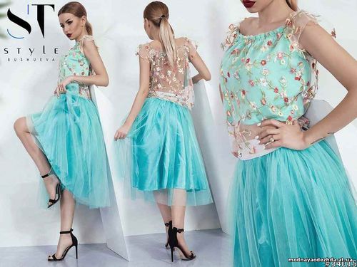 Костюм с юбкой  3734/48\св Ткань : кофточка- - итальянское кружево