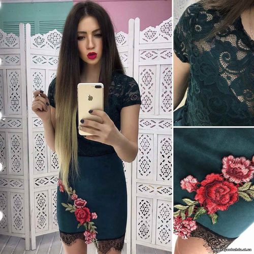 Костюмчик с кружевным топом Размер: С и М Ткань: замш на дайвинге Цена