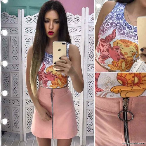 Костюмчик с замшевой юбочкой Размер: С и М Ткань: замш на дайвинге + д