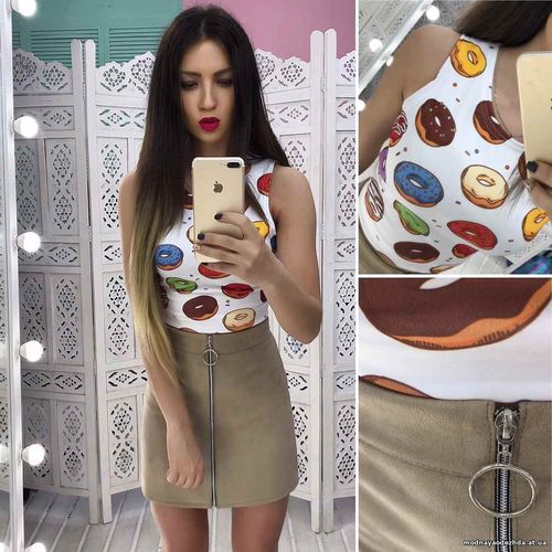 Костюмчик с замшевой юбочкой Размер: С и М Ткань: замш на дайвинге + д