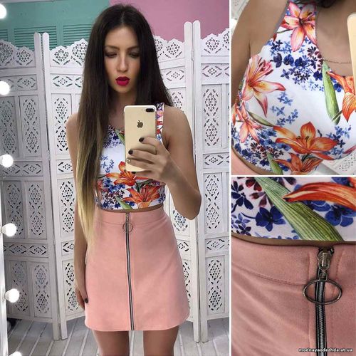 Костюмчик с замшевой юбочкой Размер: С и М Ткань: замш на дайвинге + д