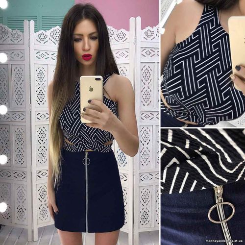 Костюмчик с джинсовой юбочкой Размер: С и М Ткань: джинса + трикотаж к