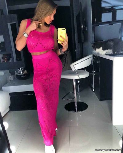 КОСТЮМ ПРЯЖА АЖУРНЫЙ ТОП/УДЛИНЕННАЯ ЮБКА В ПОЛ КАЧЕСТВО СУПЕР ХЛОПОК/А