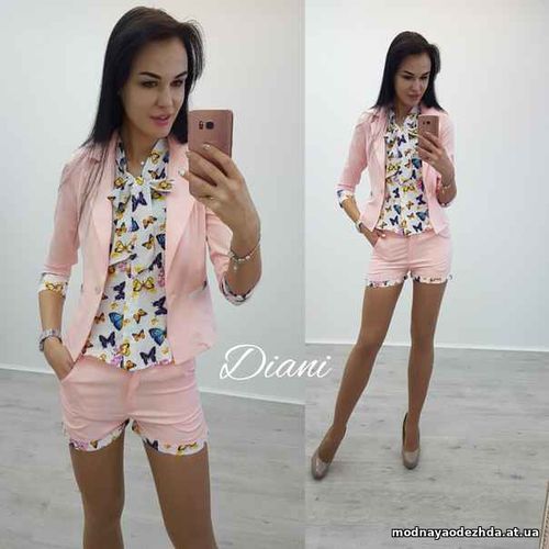 костюм тройка (блуза-пиджак-шорти) . размеры 42,44,46 цвет розовый, эл костюм тройка (блуза-пиджак-шорти) . размеры 42,44,46 цвет розовый, эл