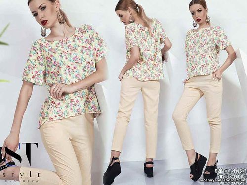 Костюм  3473/93\св Ткань:  в брюках - лен,  кофточка - шек-софт,