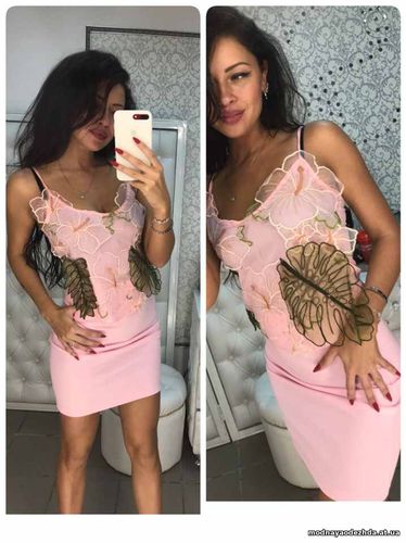 Костюмчик майка с кружевной аппликацией,юбка стрейч трикотаж Размеры с