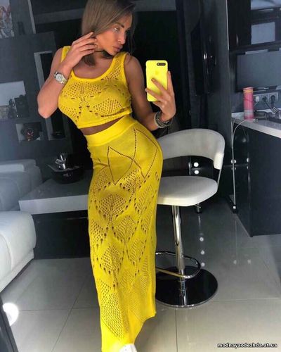 КОСТЮМ ПРЯЖА АЖУРНЫЙ ТОП/УДЛИНЕННАЯ ЮБКА В ПОЛ КАЧЕСТВО СУПЕР ХЛОПОК/А