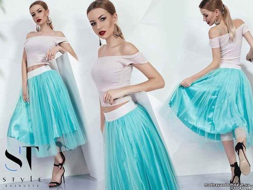 Костюм 3739/48\св Ткань: юбка - материал - евросетка-фатин, длина