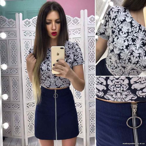 Костюмчик с джинсовой юбочкой Размер: С и М Ткань: джинса + трикотаж ж