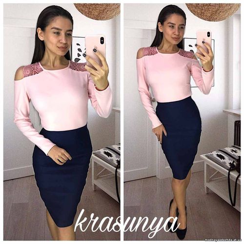 Топ креп дайвинг черный пудра размеры 42 44 46 340 грн. Юбка стрейч ко