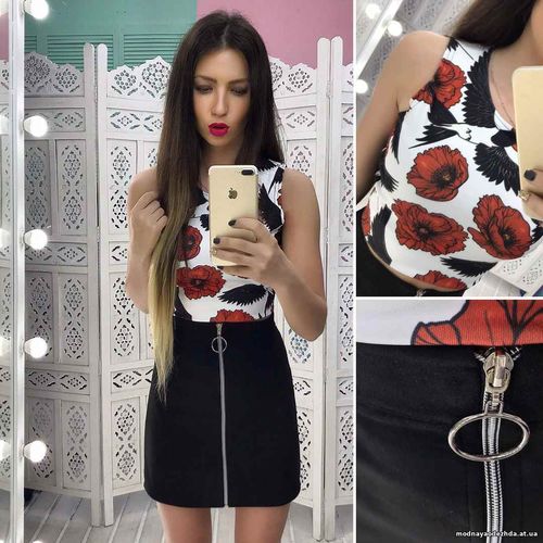 Костюмчик с замшевой юбочкой Размер: С и М Ткань: замш на дайвинге + д