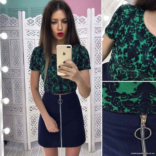 Костюмчик с джинсовой юбочкой Размер: С и М Ткань: джинса + трикотаж ж