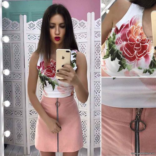 Костюмчик с замшевой юбочкой Размер: С и М Ткань: замш на дайвинге + д