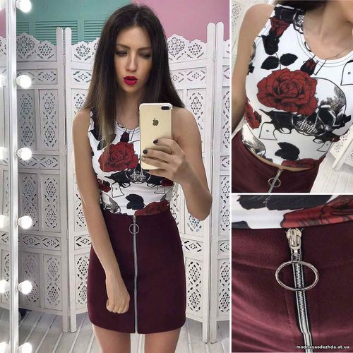 Костюмчик с замшевой юбочкой Размер: С и М Ткань: замш на дайвинге + д