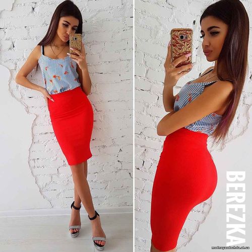 Костюмчик: топ + юбочка карандаш Размер: С и М Ткань: шёлк+ трикотаж к