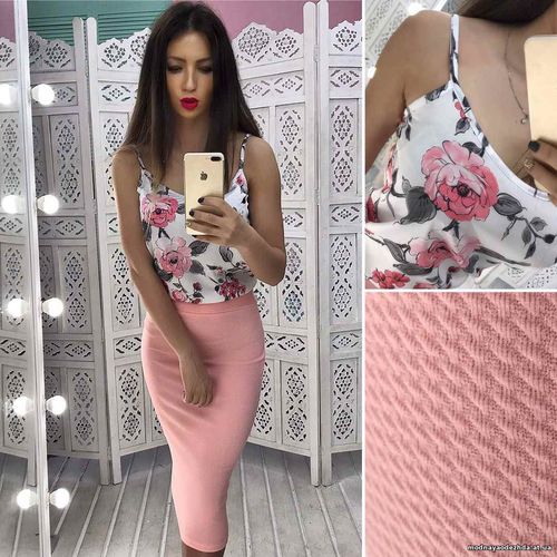 Костюмчик: топ + юбочка карандаш Размер: С и М Ткань: софт+ трикотаж к