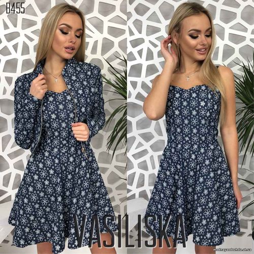 В455 Костюм , платье + пиджак Джинс С-м 750 грн.