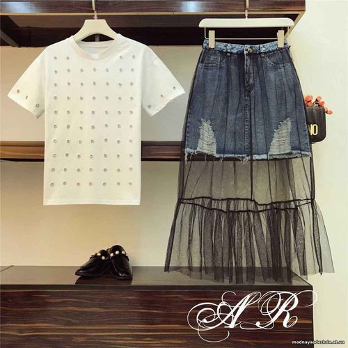 Костюм(Фабричный Китай) футболка+юбка+пояс качество люкс футболка котт Костюм(Фабричный Китай) футболка+юбка+пояс качество люкс футболка котт