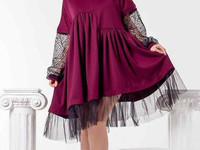 платье 7062\ет ткань - француз и евро сетка цвет- черный, бордо, б