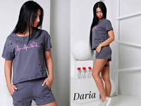 Костюм: (шорты + футболка свободного кроя ). Ткань - х / б коттон с эл